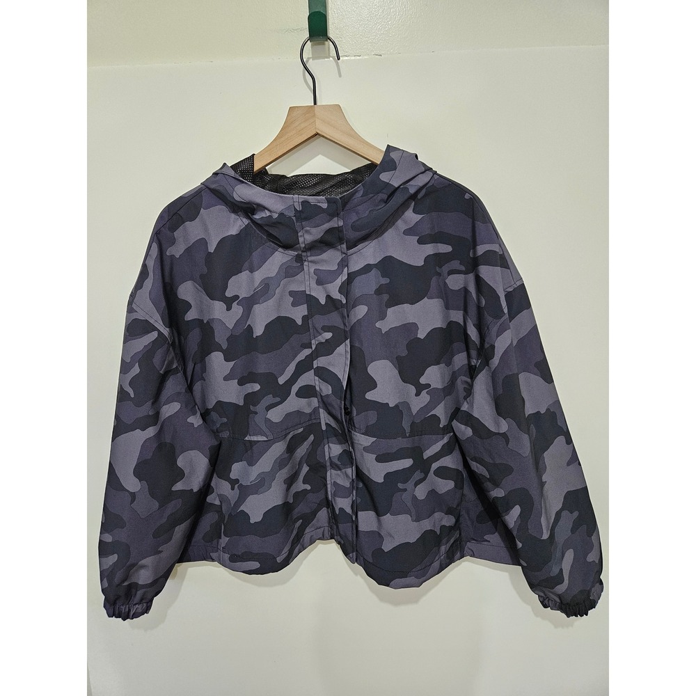 Old Navy Active Womens XXL‎ Camo Water-Resistant Hooded Windbreaker Jacket Gray